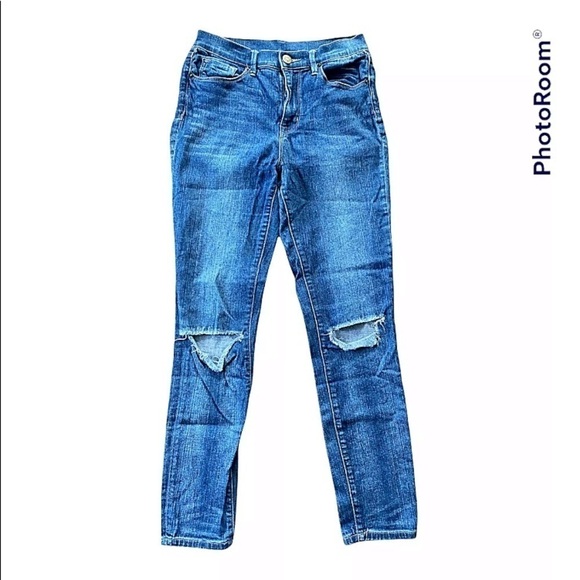Womens BDG Jeans Sz 27  Twig Ankle High Rise Stretch Denim Pants Blue Distressed - Picture 1 of 5